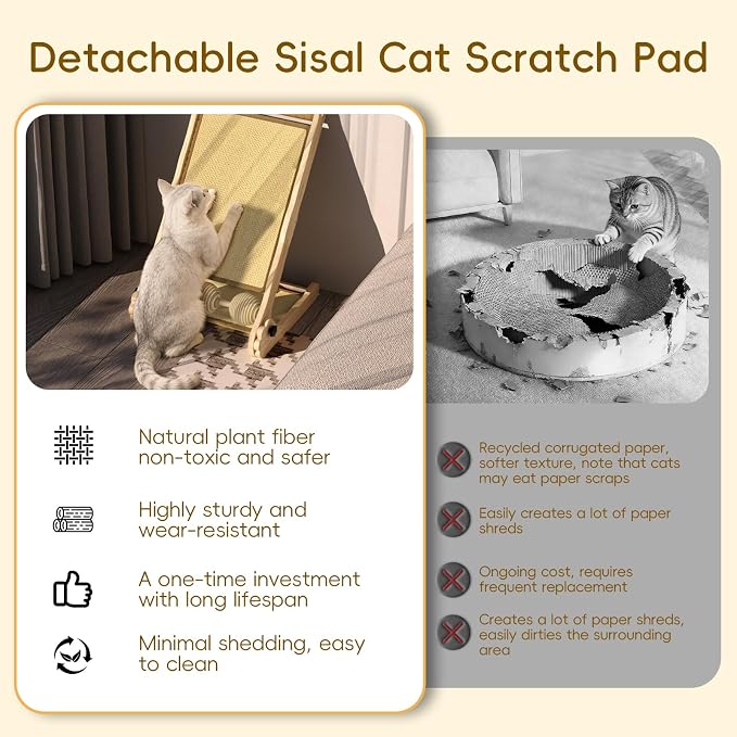 L-Shaped Cat Scratcher with Dual Sisal & Carpet Surfaces Reversible Vertical & - Image 8