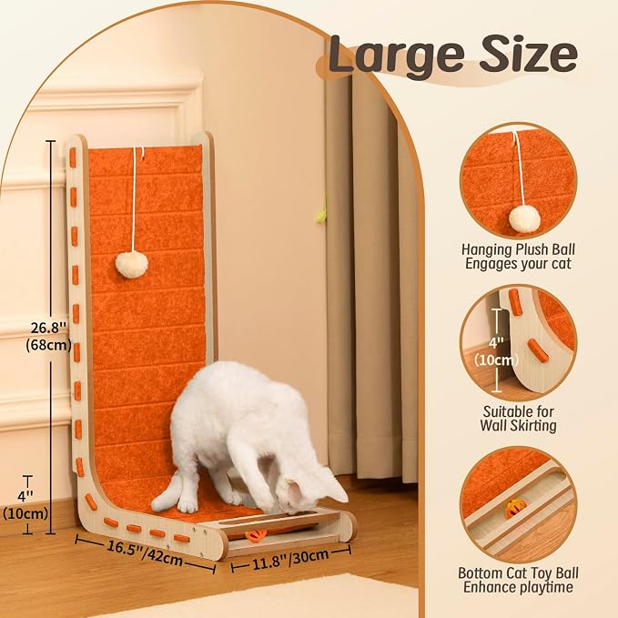 Cat Scratcher with Bell Ball Cat Scratch Pad L-Shaped Scratch Mat Vertical Cat - Image 3