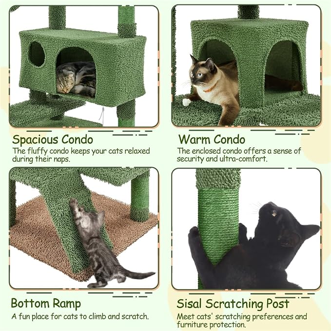 Yaheetech Cactus Cat Tree, 54.5in Tower w/Ramp, Animal-Ear Shaped Perch - Image 6