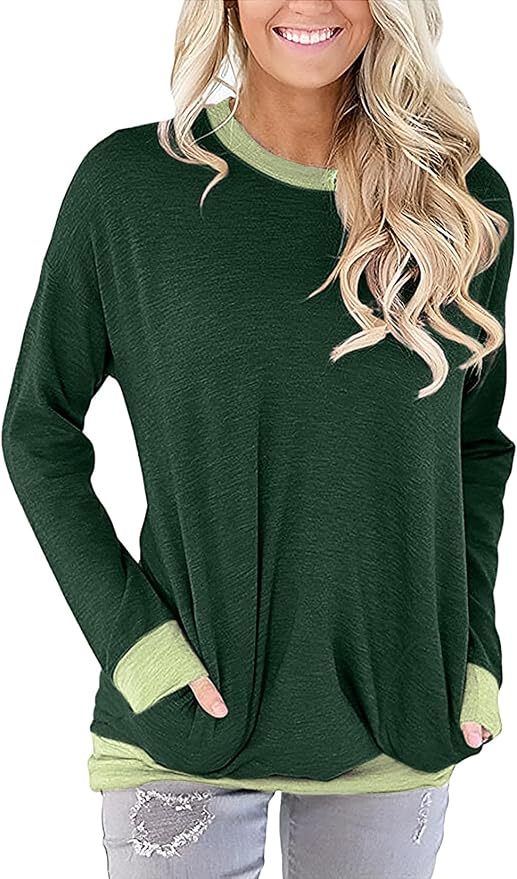 Akihoo Womens Casual Long Sleeve Tunic Tops Crew Neck Shirt Blouses - Image 2