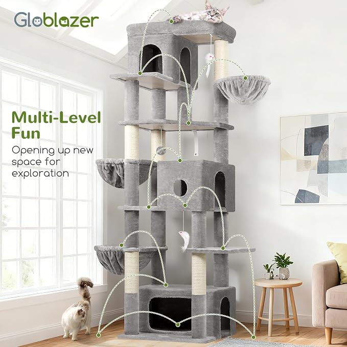 Globlazer Large Cat Tree, 80 inch Multi-Level Tall Climbing Tower Kitty Condos - Image 7