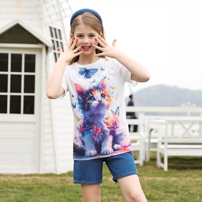 Funnycokid Girls Shirts Cat T Shirt Size 5-12 Clothes - Image 5