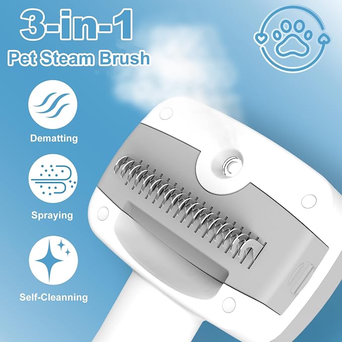 Pet Steam Brush for Dogs & Cats – Self Cleaning, 3 in 1 Hair Removal Comb Steam - Image 2