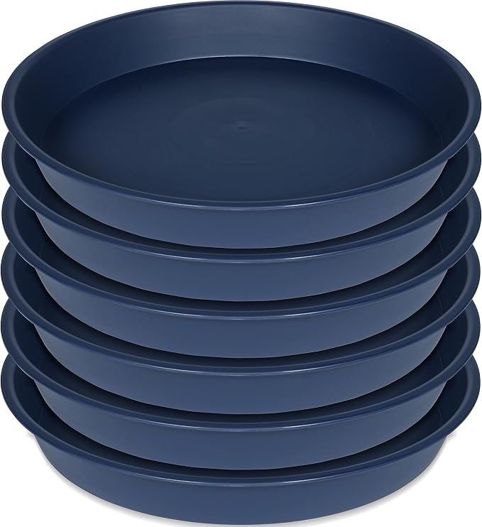 6 Pack of 8 inch Plant Saucer Blue, Plastic Plant Water Tray 8 inch Round by Bleuhome