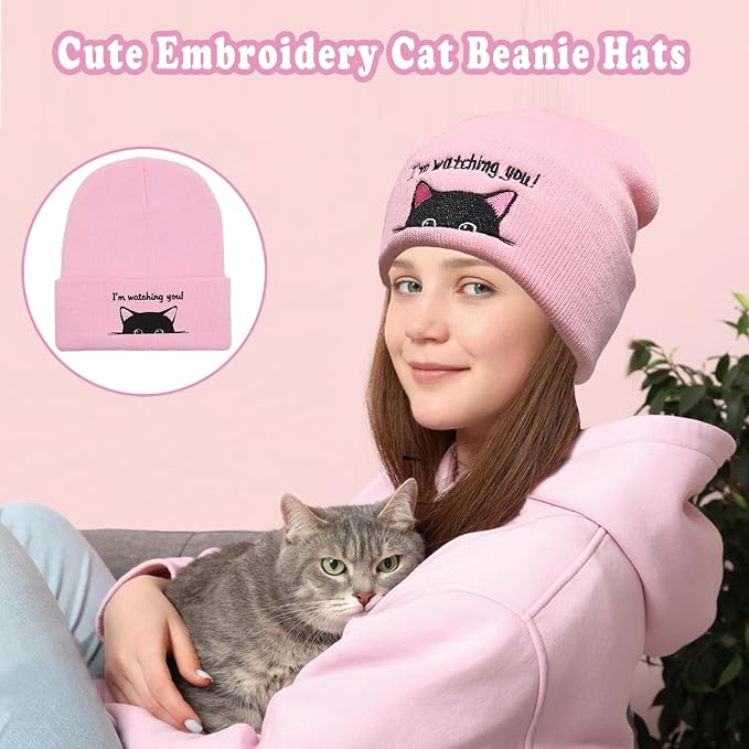 Women’s Cat Beanie, Cute Animal Knitted Hats Cat Lovers Gifts, Funny Christmas - Image 2