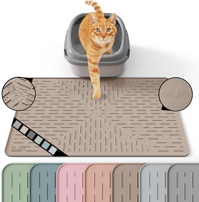 OHMO Cat Litter Mat Trapping Mat Premium Silicone Rubber 23.5x16 Beige by OHMO