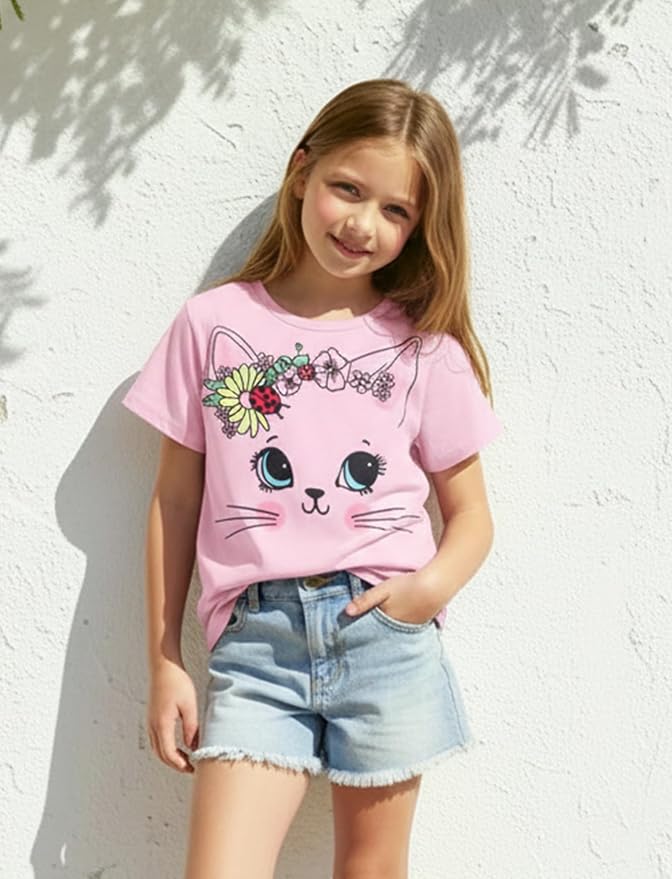 PATPAT Girls Crewneck Short Sleeve Graphic Tees Animal Print Shirts Cute Summer - Image 2