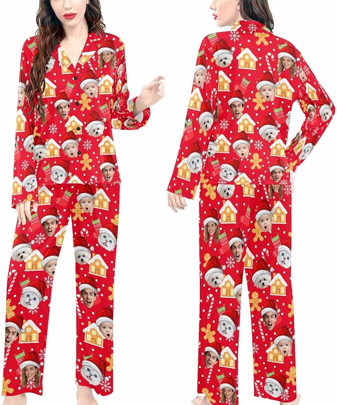 Artsadd Custom Pajamas for Women Men Family, Personalized Face Pjs Pajama Pants - Image 4