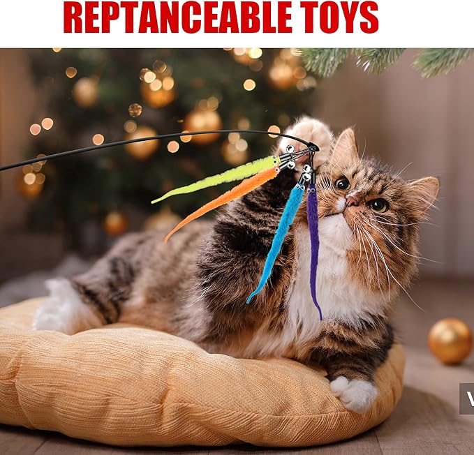 Cat Wand Toy Replacement Refill -12 Pcs Furry Tail Worm - Image 5