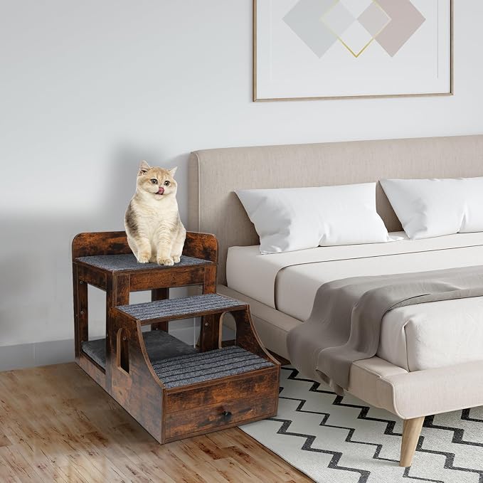 Cat Window Perch with Removable Stairs, Large Pet Bunk Bed with Drawer and - Image 8