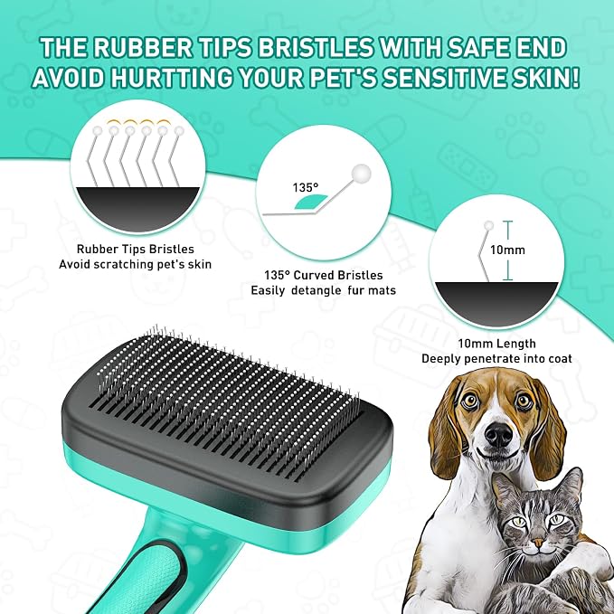 6 PCS Self Cleaning Slicker Brush & Undercoat Rake & Bath Brush & Flea Comb & - Image 2