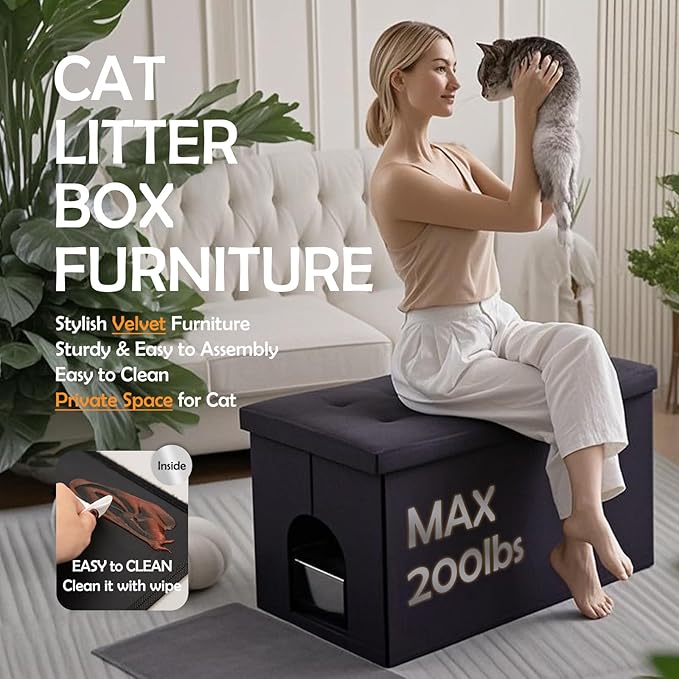 MEEXPAWS Cat Litter Box Enclosure Furniture Hidden Extra Large, Lift Design Lid - Image 3
