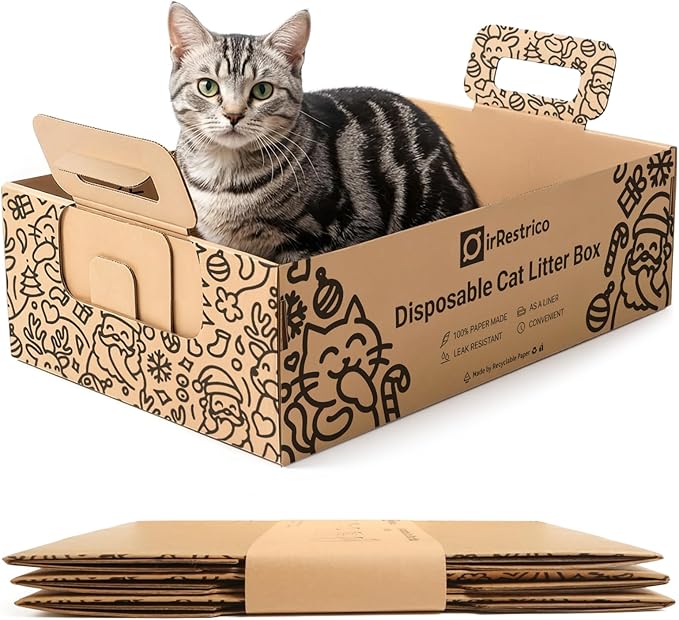 3-Pack Disposable Cat Litter Box, Waterproof & Leak-Resistant Cardboard by Unknown