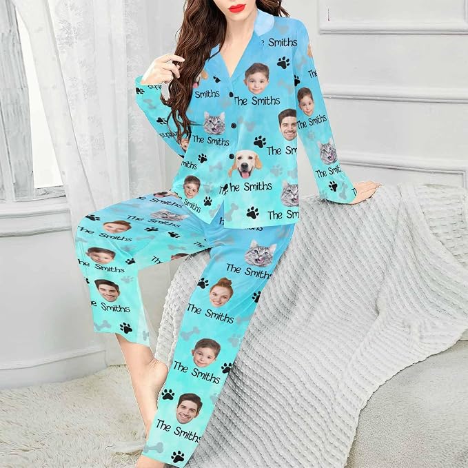 Artsadd Custom Pajamas for Women Men Family, Personalized Face Pjs Pajama Pants - Image 3