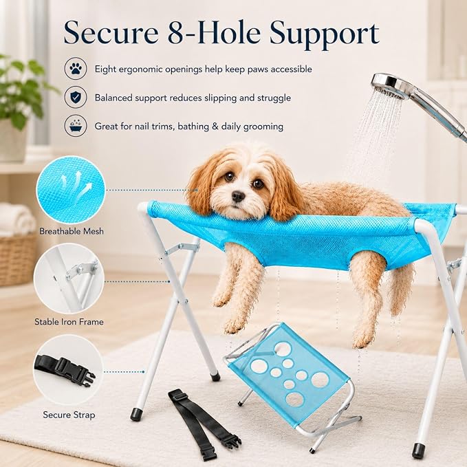 Pet Dog Bath Hammock, Cat Shower Grooming Table Hammock with Foldable Stand - Image 4