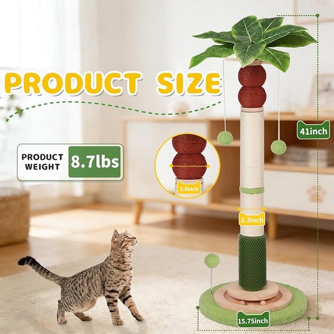 41'' Tall Cat Scratching Post, 3.3'' Wide Sisal Rope Scratching Post - Image 2