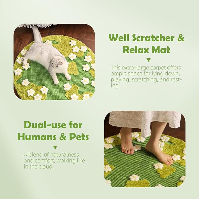 31 x 31 Inch 3D Garden Cat Scratcher Mat, Flower Sisal Cat Scratch Pad - Image 3