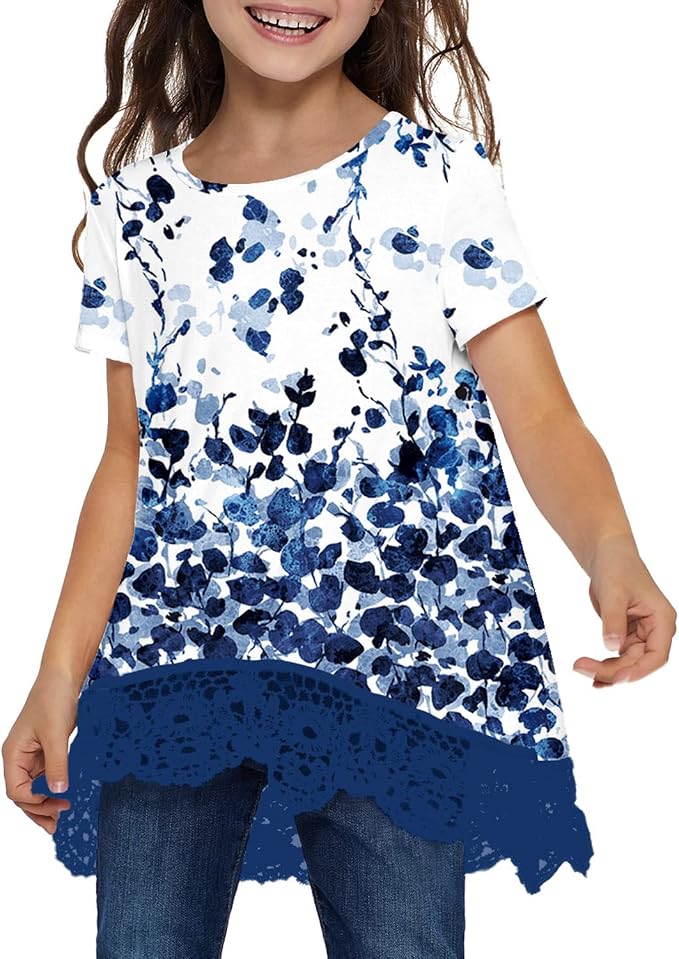 storeofbaby Girls Casual Tunic Tops Short Sleeve Loose Soft Blouse T-Shirt - Image 2