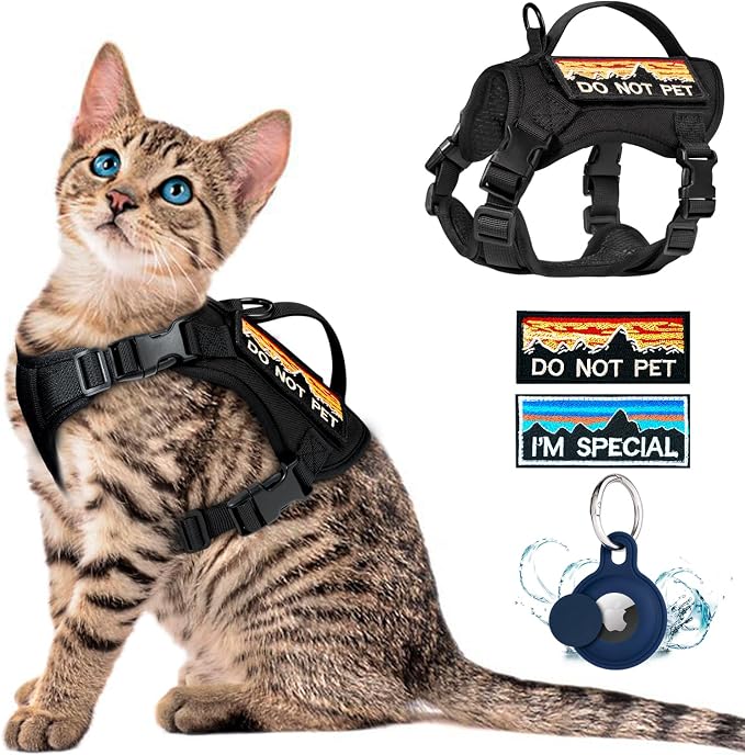 Tactical Cat Harness for Walking, Adjustable Escape Proof Pet Vest for Large Cat by nanappice
