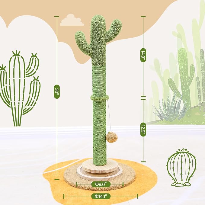 Globlazer Tall Scratching Post for Cats, Cactus Cat Scratching Post Cat - Image 6