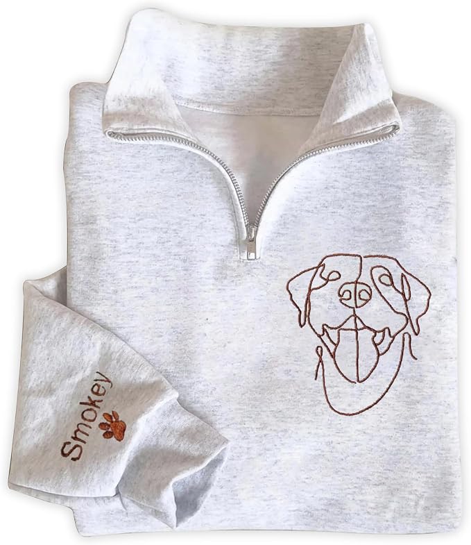 Chillever - Custom Dog Embroidered Quarter Zip Sweatshirt by Unknown