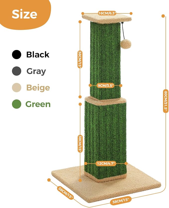 PAWZ Road Carpet Cat Scratching Post 32” Tall Scratching Post - Image 2