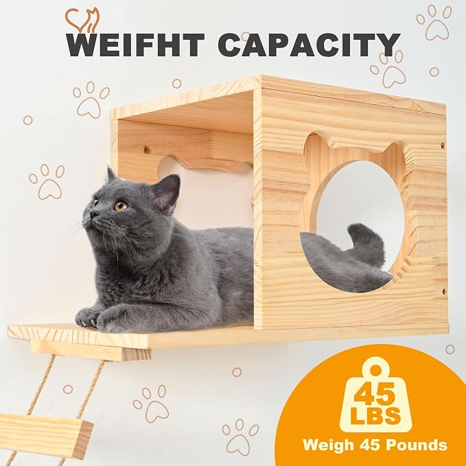 Cat Wall Shelves and Perches, Pine Wooden Cat Wall Furniture Climbing Shelves - Image 4
