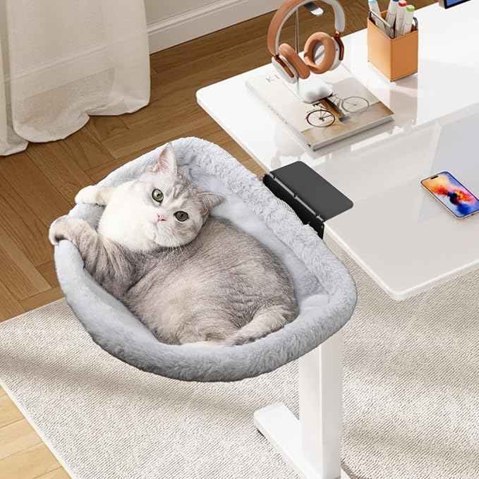 Stable Cat Desk Bed with Heavy-Duty Clamp | Sunken Hammock Design & Faux Rabbit - Image 8