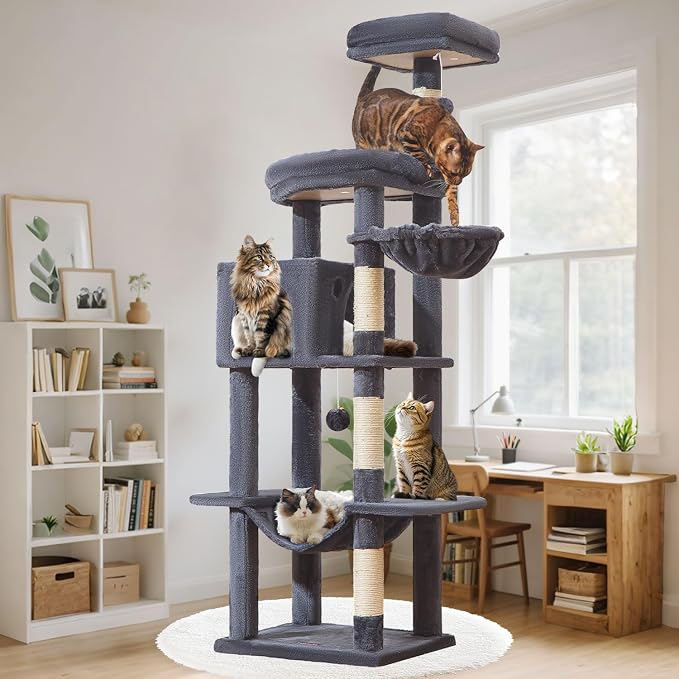 Taoqimiao MS042G Cat Tree, 66-inch Large Cat Tower by Taoqimiao