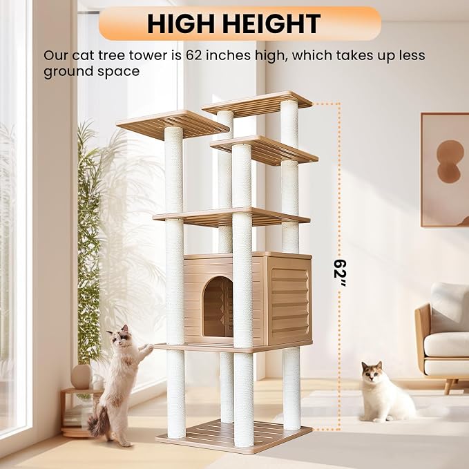 62” Tall Cat Tree for Outdoor and Indoor Cats, Weatherproof Large Outdoor Cat - Image 2