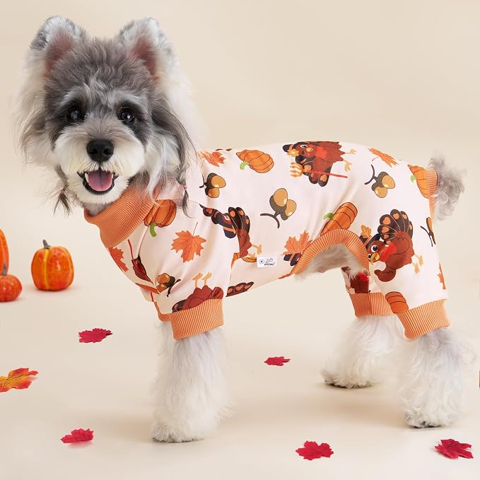 XPUDAC 4 Pack Thanksgiving Turkey Dog Pajamas Soft Strechy Puppy Onesies Funny - Image 3