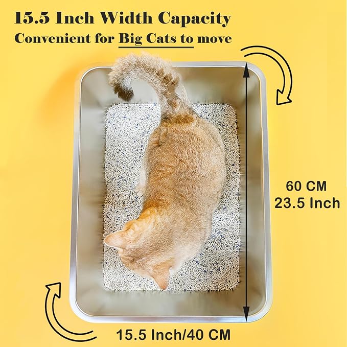 LIHONG Stainless Steel Cat Litter Box, Extra Large Metal Litter Box - Image 3