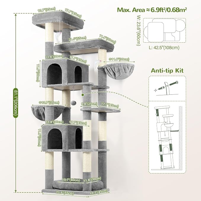 Globlazer Heavy Duty Cat Tree, 81 inch Extra Large Cat Tree - Image 6