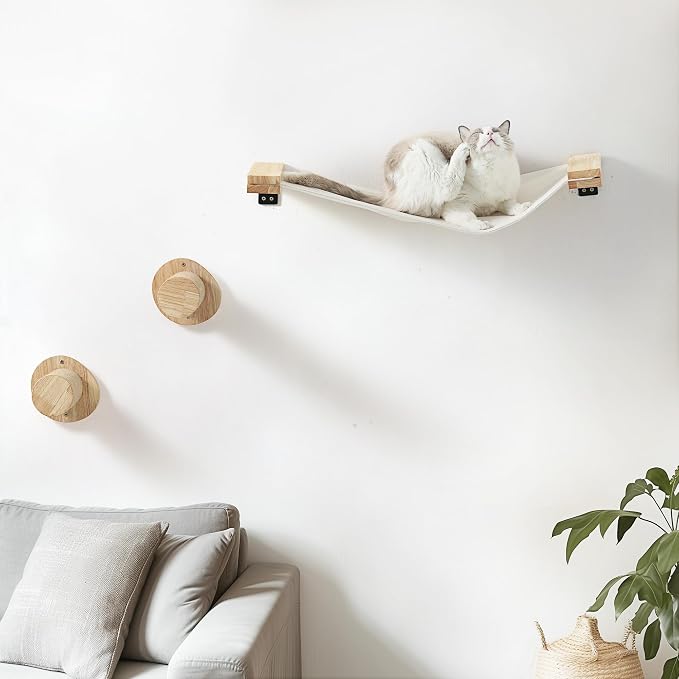FUKUMARU Cat Wall Furniture, Solid Rubber Wood Cat Shelf, Cats Perches by FUKUMARU