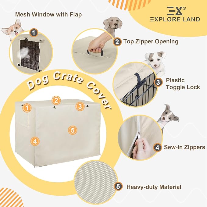 Explore Land 42 inches Dog Crate Cover Heavy Duty Polyester Pet Kennel Sunshade - Image 4