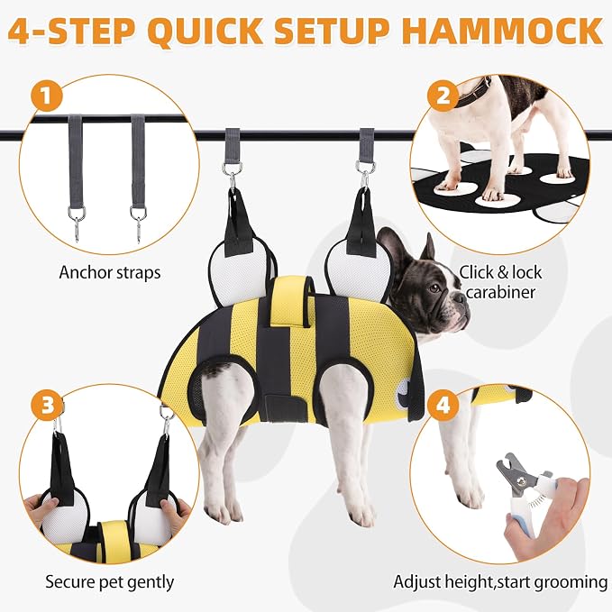 Dog Grooming Hammock for Small Dogs Cats, Cute Bee Design Dog Hanging Harness - Image 3