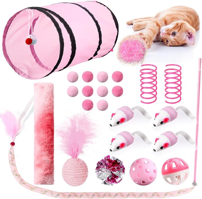 24 Pcs Cat Toys Set Interactive Kitten Toys Pack Including Collapsible Play by Foilswirl