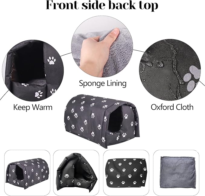 Fhiny Stray Cats Shelter, Waterproof Outdoor Cat House Foldable Warm Pet Cave - Image 2