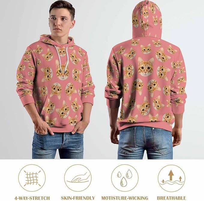 Artsadd Custom Face Unisex athletic Pockets Sweatshirt Loose Hoodie Custom - Image 6