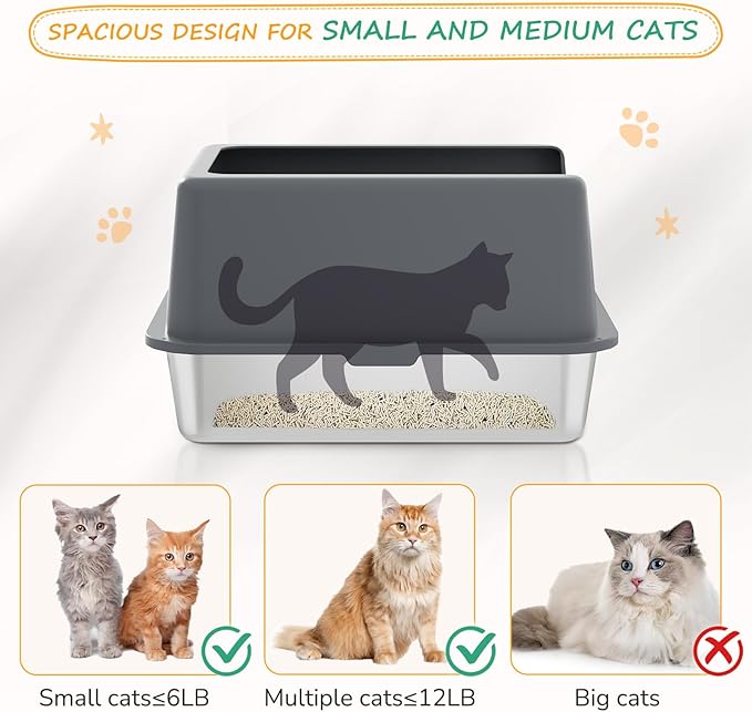 Stainless Steel cat Litter Box, Covered Metal Litter Box, cat Litter Pans - Image 2