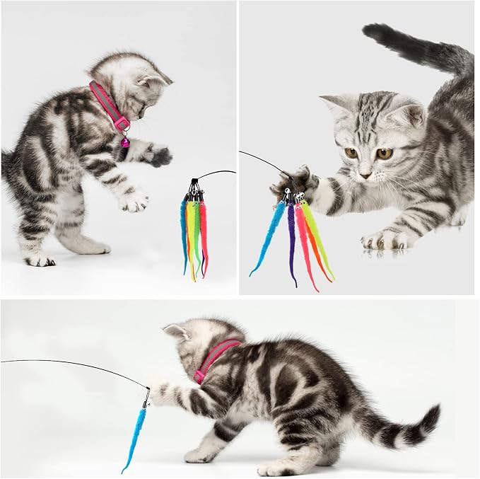Cat Wand Toy Replacement Refill -12 Pcs Furry Tail Worm - Image 3