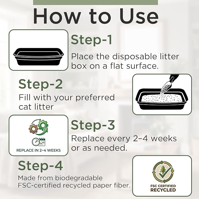 EcoVerde Pets & Co. Disposable Cat Litter Boxes 4-Pack, Large 18.1” x 13.2” x - Image 5