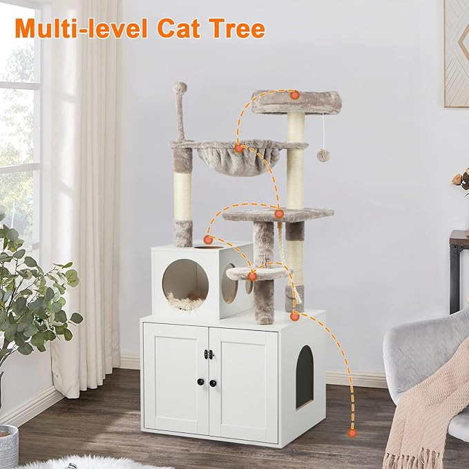 Cat Tree with Litter Box Enclosure, 2-in-1 Cat Tower - Image 4
