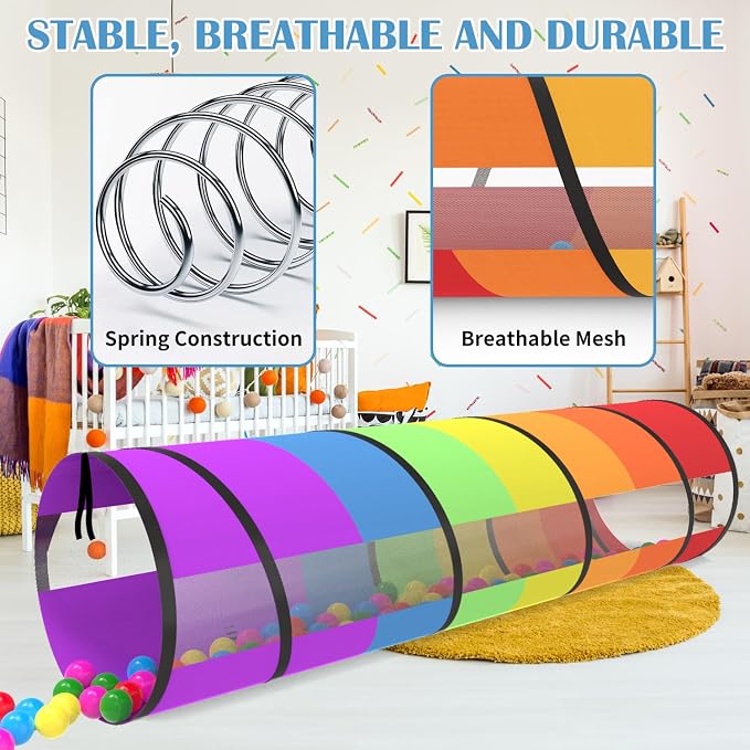 Kids Play Tunnel for Toddlers 70 x 21 Inch Colorful Pop-Up 1-3 Baby Crawling - Image 5