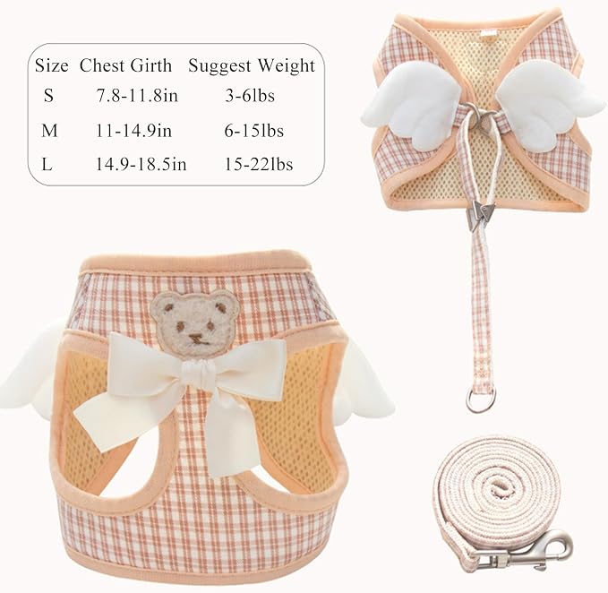 Dog Harness and Leash Set with Angle Wings, Pet Adjustable Mesh Vest Harness - Image 4