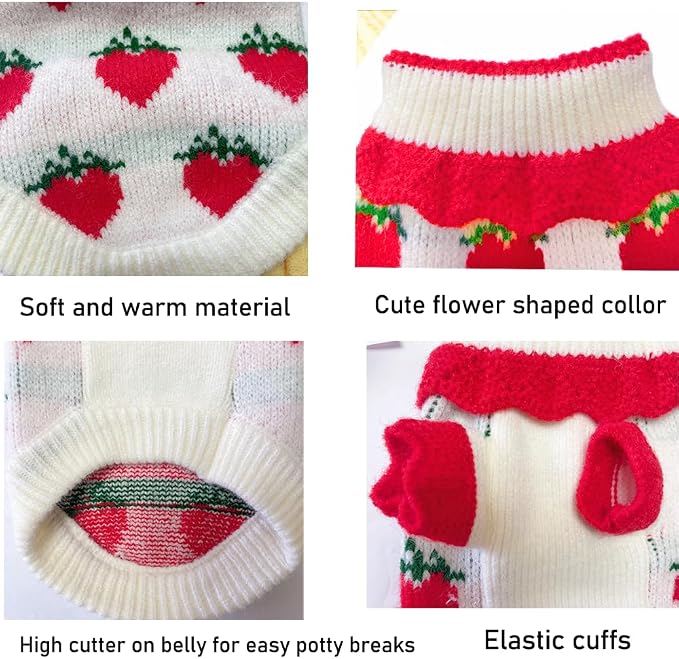 ANIAC Strawberry Turtleneck Cat Sweater Warm Knitted Small Dog Clothes - Image 4