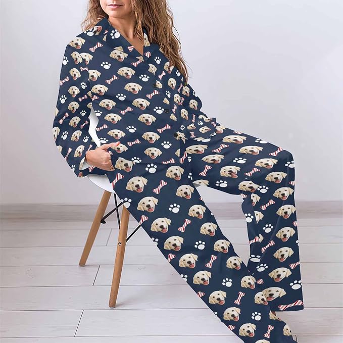 MyPupSocks Custom Face Pajamas for Women Set, Personalized Photo Long Sleepwear - Image 5
