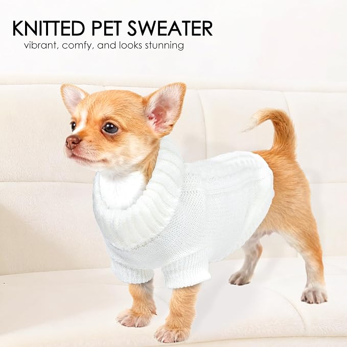 2 Pieces Dog Sweaters for Small Dogs, Turtleneck Knitted Chihuahua Yorkie - Image 3