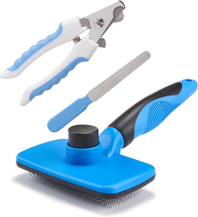 3 PCS Grooming Kit for Dogs & Cats, Self-Cleaning Slicker Brush by OEFEO