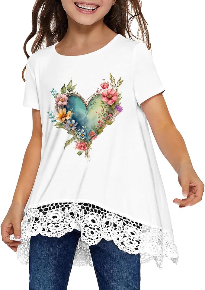 storeofbaby Girls Casual Tunic Tops Short Sleeve Loose Soft Blouse T-Shirt - Image 2